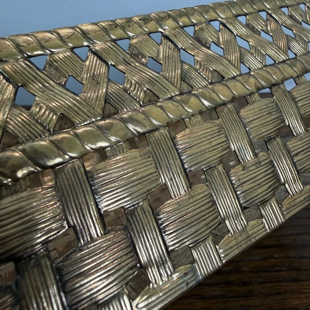 Hollywood Regency Gold Metal Towel Tissue Holder Woven Vanity Bathroom Decor